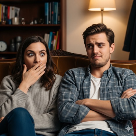 زوجی با حالت چهره متعجب و مردد