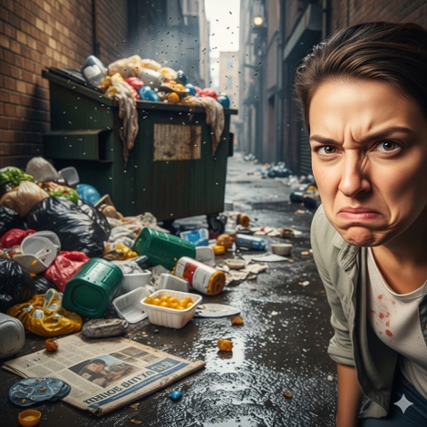 زنی که از کثیفی و زباله احساس انزجار می‌کند