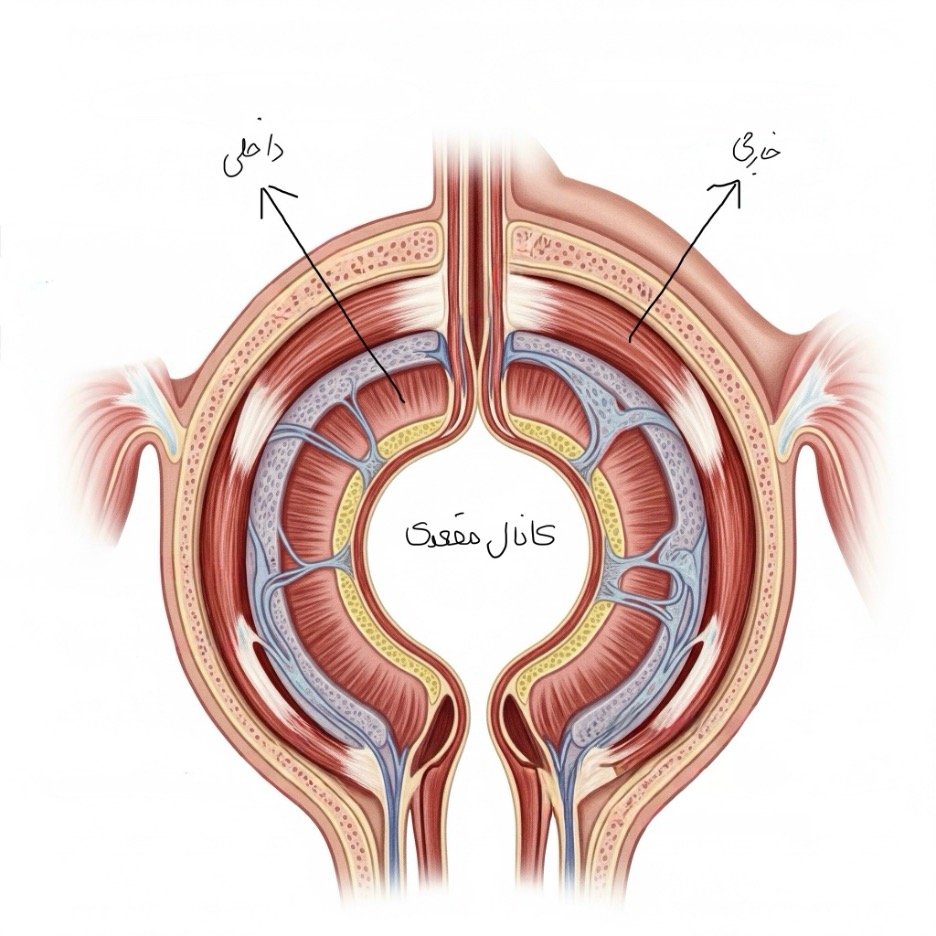 آناتومی کانال مقعدی با اسفنکتر داخلی و خارجی